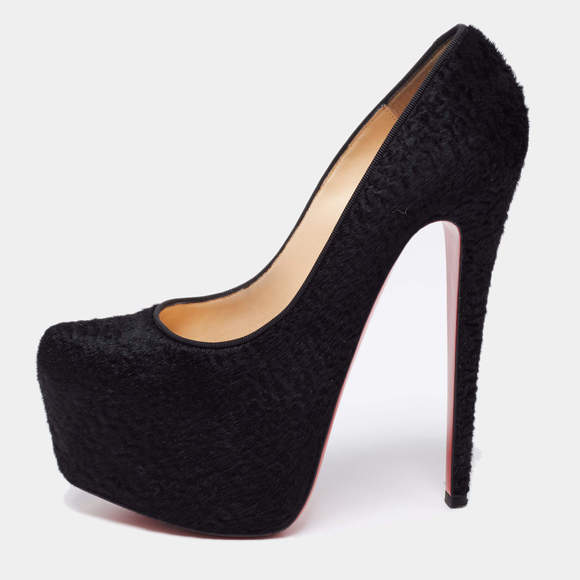 Christian Louboutin Black Calf Hair Daffodile Pumps Size 37 - Picture 2 of 10